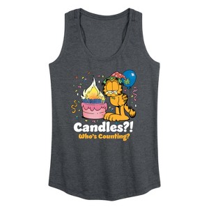 Women's Garfield Candles Who's Counting Graphic Racerback Tank - Heather Charcoal - 2 X-Large - 1 of 4