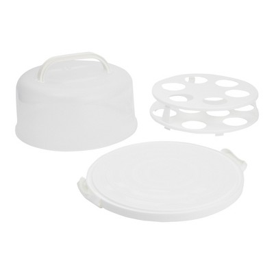 White Semi-Transparent 2-In-1 Round Cake Carrier with Handle