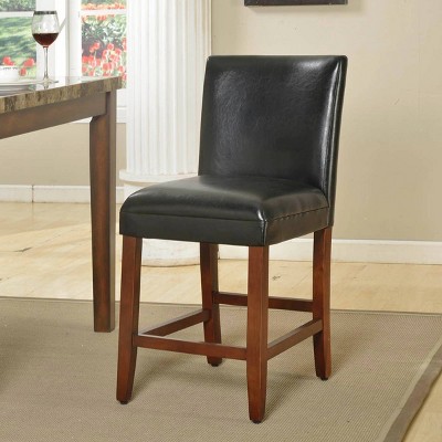 24" Black Faux Leather Counter Height Barstool with Wood Legs