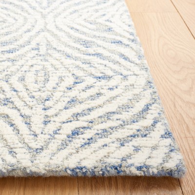 Elegant Floral Blue Hand-Tufted Wool Square Rug - 6'