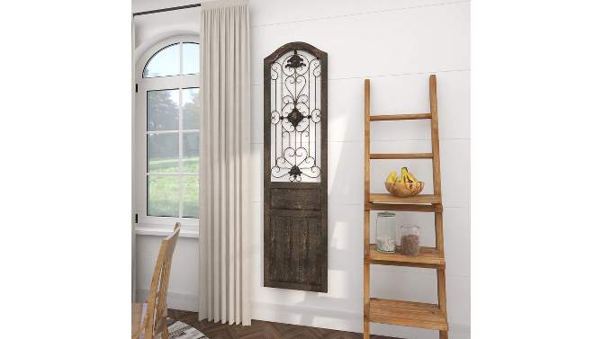 17&#34; x 19&#34; Wood Scroll Distressed Door Inspired Ornamental Wall Decor with Metal Wire Details Brown - Olivia &#38; May, 2 of 18, play video
