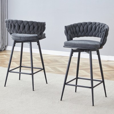 25" Swivel Counter Stools Set of 2 with Cotton Linen Cushions and Metal Frame for Kitchen Island-3irtyhousy
