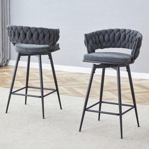 25" Swivel Counter Stools Set of 2 with Cotton Linen Cushions and Metal Frame for Kitchen Island-3irtyhousy - 1 of 4