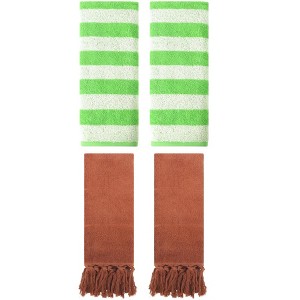 REGALWOVEN 4 Packs Striped and Solid Tassels Absorbent Soft Cotton Hand Towel for Bathroom - 1 of 4