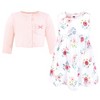 Hudson Baby Infant and Toddler Girls Cotton Dress and Cardigan Set, Butterfly Floral - 3 of 4
