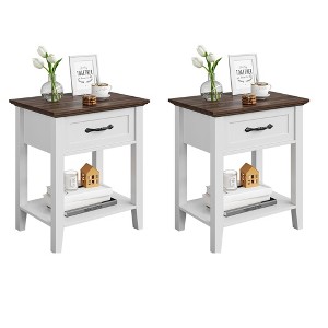 Whizmax Nightstand, End Table with Drawer, Side Table for Spaces, 2 Tiers Storage Shelves with Dresser, Bedside Table for Living Room, Bedroom, White - 1 of 4