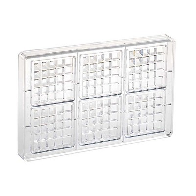 Martellato Clear Polycarbonate Chocolate Mold, Square Bar, 6 Cavities, Each 70mm x 70mm x 11mm High