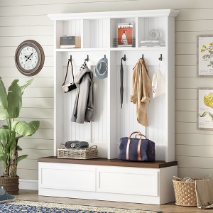 NicBex 4-in-1 Hall Tree with 6 Hooks, 2 Large Storage Cabinets, 4 Top Storage Compartments and Bench for Hallway, Living Room, Office - 1 of 4