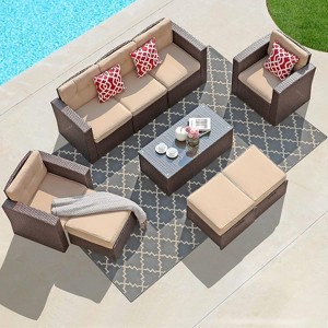 SUGOLD Super Patio 9 Piece Outdoor Patio Furniture Set, Patio Conversation Sets, All-Weather PE Wicker Outdoor Sectional Sofa with Ottoman, Tempered - 1 of 1
