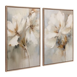 Kate and Laurel Sylvie Beaded Abstract Botanical Floral Linen Painting 1 and 2 Framed Canvas Art Set by The Creative Bunch Studio - 1 of 4