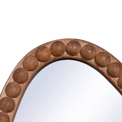 Natural Rectangular Wood Wall Mirror with Knob Pattern