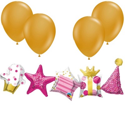 LoonBalloon Birthday Pink Air-Fill Balloon Garland Set (2-Pack) with 4 Latex Balloons – Party Decoration