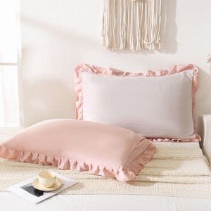 Reversible Pillow Cover – Soft Shabby Chic Ruffled Pillowcases, Wrinkle Resistant, Envelope Closure, Queen/King/Body - 1 of 4