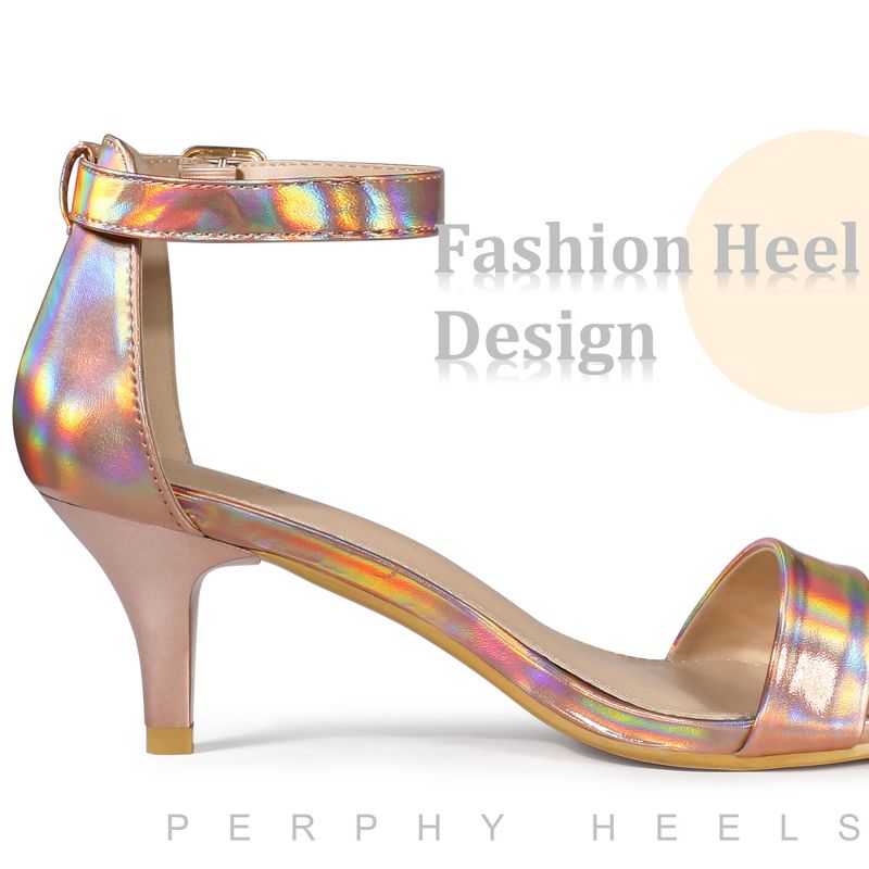 Perphy Women's Open Toe Buckle Ankle Strap Kitten Heel Sandals, 4 of 5