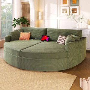 Corduroy Upholstered Double Chaise Lounge Sofa, Oversized Chaise Lounge Sofa with USB Ports for Living Room, Modern Chaise Lounge Sofa-Koiai - 1 of 4
