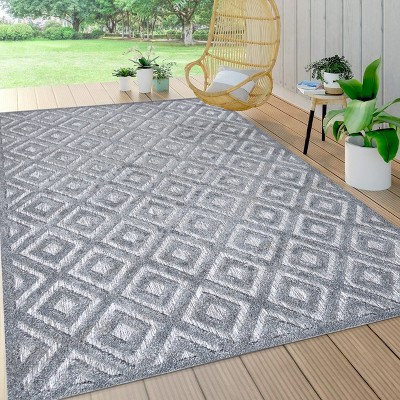 Portmany Neutral Diamond Trellis Indoor/Outdoor Area Rug - JONATHAN Y