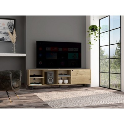 Chic Crate - Harwich 5-Tier Scandinavian Media Unit w/ Cable Management & Display Ledges - Solid Light Oak TV Stand for Living Room/Entryway