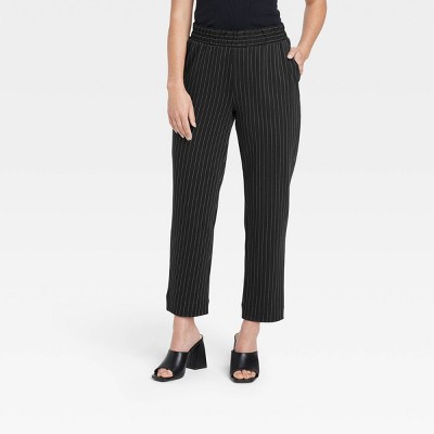 Women&#39;s High-Rise Slim Straight Fit Ankle Pull-On Pants - A New Day&#8482; Black Pinstriped XL