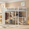 TopComfy Beds Queen Size Loft Bed Frame with Built in Wardrobe Metal Loft Bed with Desk and Storage Shelves for Bedroom, White, 63.78"*68.5"*163.58" - 2 of 4
