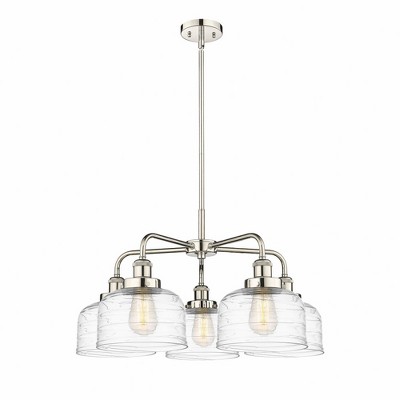 Bell - 5 Light Stem Hung Chandelier In Art Deco Style-14.75 Inches Tall and 26 Inches Wide