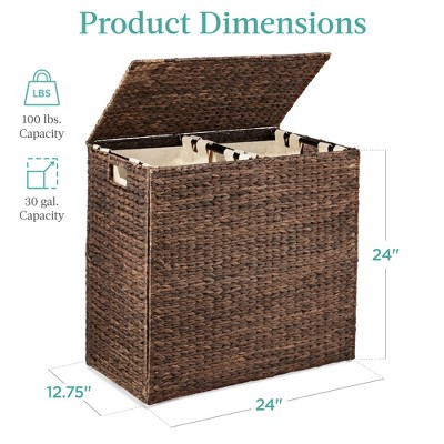 Espresso Brown Wicker Double Laundry Hamper with Lid
