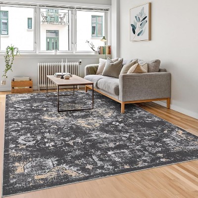 Washable Runner Rug, Ultra-Thin Vintage Oriental Carpet, Non-Slip Non-Shedding Hallway Rug, Distressed Accent Rug for Kitchen or Bedroom