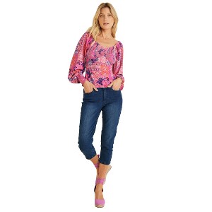 VENUS Womens Smocked Printed Top - 1 of 4