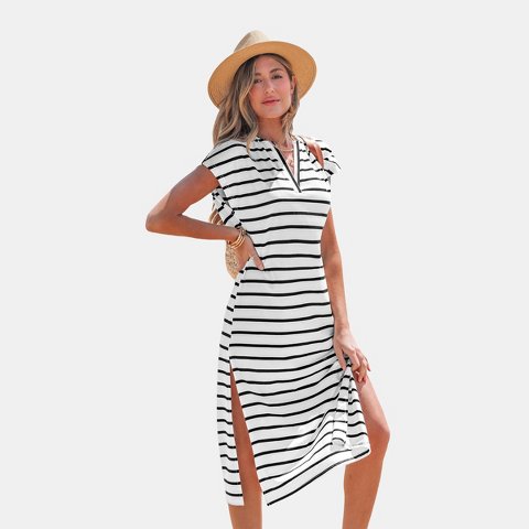 Женские платья Cupshe Women's Striped Beach Dress with Side Slits-S-White