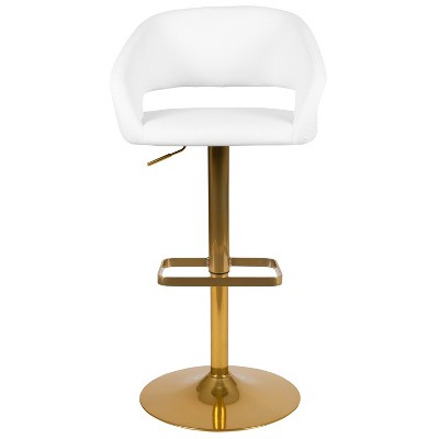 White Vinyl Adjustable Swivel Bar Stool with Gold Base
