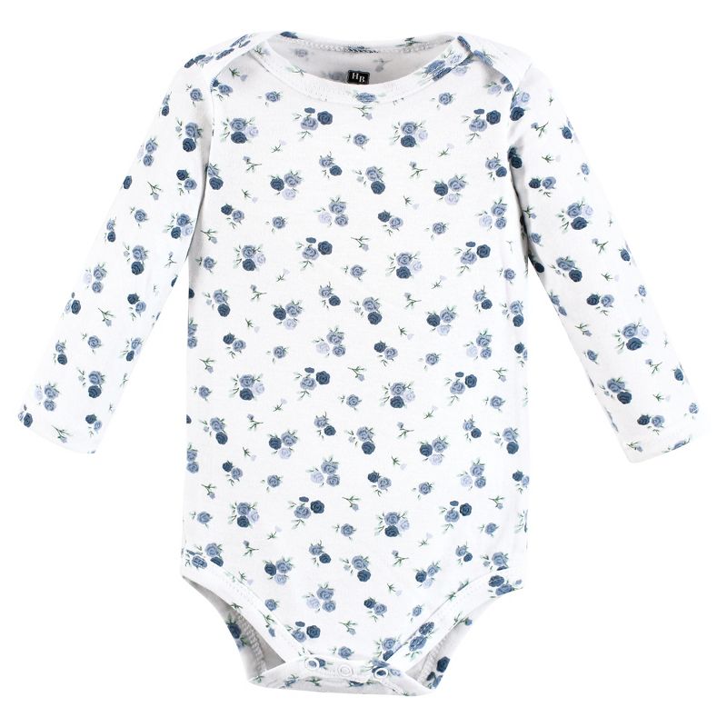 Hudson Baby Infant Girl Cotton Long-Sleeve Bodysuits, Blue Toile 3-Pack, 6 of 7