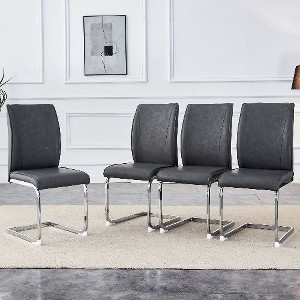 CAVINAS Modern Luxury Simple Arch Chair, PU High Resilience Dining Chair with Crazy Horse Texture and Arched Metal Leg - 1 of 4