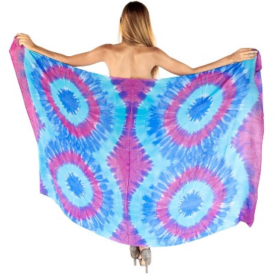 LA LEELA Women's Summer Bikini Wraps Beach Wrap Cover up Sarong Skirt Bathing suit Swimsuit Cover Ups for Swimwear Women One Size Blue, Tie Dye Design