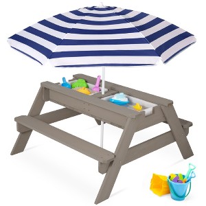 Best Choice Products Kids 3-in-1 Outdoor Convertible Activity Sand & Water Picnic Table w/ Umbrella - 1 of 4