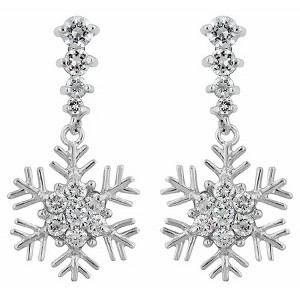 ShineHigh Snowflake Drop Earrings with Cubic Zirconia – Rhodium-Plated Winter-Inspired Statement Jewelry with Butterfly Backs - 1 of 1