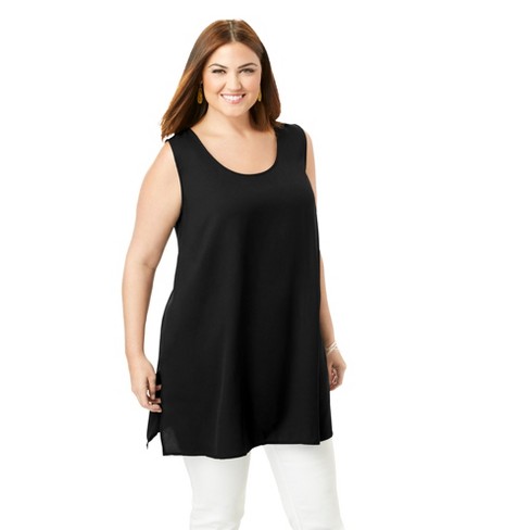 Jessica London Women's Plus Size Georgette Tunic Tank - 24 W, Black ...