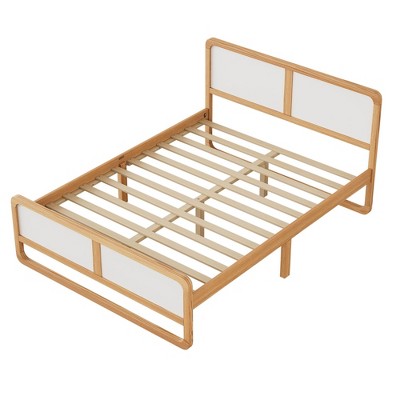 NicBex Wood Platform Bed with Headboard for Kids,Teens,Adults,White+Walnut
