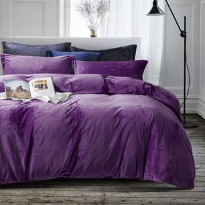 3 Pieces Velvet Duvet Cover Set, Zippered Flannel Comforter Cover Set - NTBAY - 1 of 4
