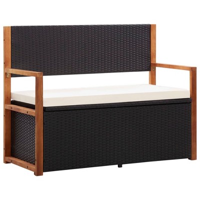 vidaXL Storage Bench 45.3 in. Poly Rattan and Solid Acacia Wood Black