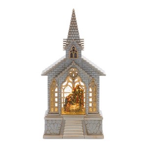 Snow Globe Church & Holy Family Plastic 11.25 in Height LED Timer Function For Holiday Decor By Melrose - 1 of 3