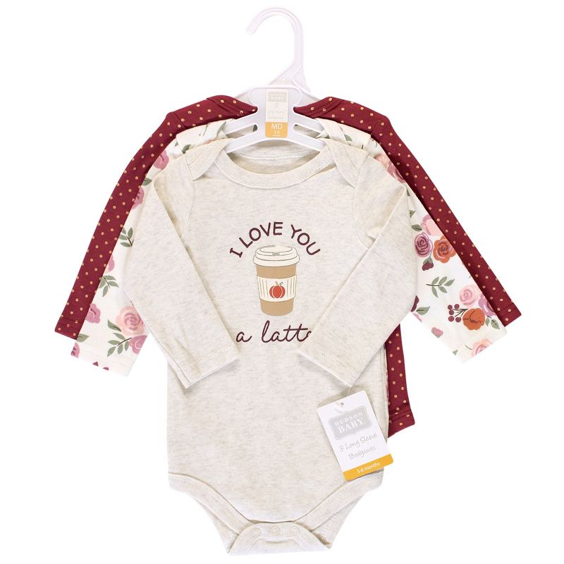 Hudson Baby Infant Girl Cotton Long-Sleeve Bodysuits 3pk, Pumpkin Spice, 3 of 4