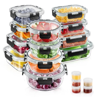 LunaLulinlk 34pcs Glass Food Storage Containers with Lids Set, Airtight Meal Prep Containers (17 Containers & 17 Lids), Black