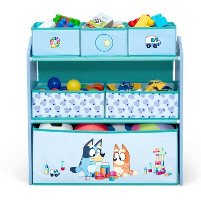 Bluey 6 Bin Wooden Toy Storage Organizer with Reusable Stickers