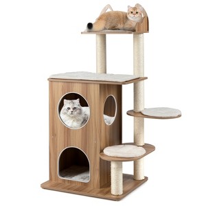 Tangkula Wooden Cat Tree 48" Cat Tower for Indoor Cats w/ 2-floor Condo Cute Top Perch - 1 of 4