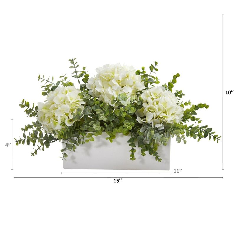 Nearly Natural 15-in Hydrangea and Eucalyptus Artificial Arrangement in White Vase, 2 of 3