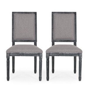TiramisuBest [Set of 2] French Country Dining Chairs with Cane Back & Upholstered Seats, Fluted Legs, Rustic Blue Gray Finish - 1 of 4