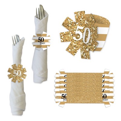 Big Dot of Happiness We Still Do - 50th Wedding Anniversary - Anniversary Party Paper Napkin Holder - Napkin Rings - Set of 24