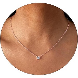 14K Gold Filled Heart Choker, Dainty Solitaire CZ Pendant Necklace, Adjustable Minimalist Jewelry for Her - 1 of 4