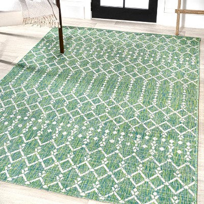 Boho-Chic Cream/Green Moroccan-Inspired Indoor/Outdoor Area Rug