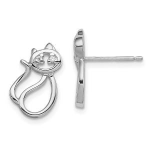 Black Bow Jewelry 15mm Cubic Zirconia Cat Silhouette Post Earrings in Sterling Silver - 1 of 4
