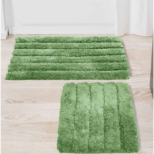 Home Mart Goods 2 Piece Set Hunter Green Soft Plush Thick Ivory Solid Striped Bathroom Mat - 1 of 4